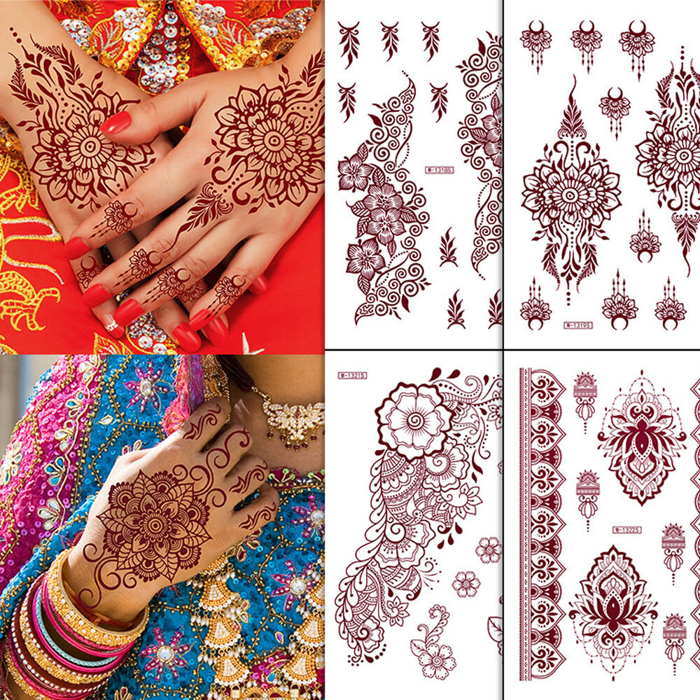 3PCS Lace Waterproof Temporary Tattoo Henna Stickers Fake Tattoos Body Hand Arm