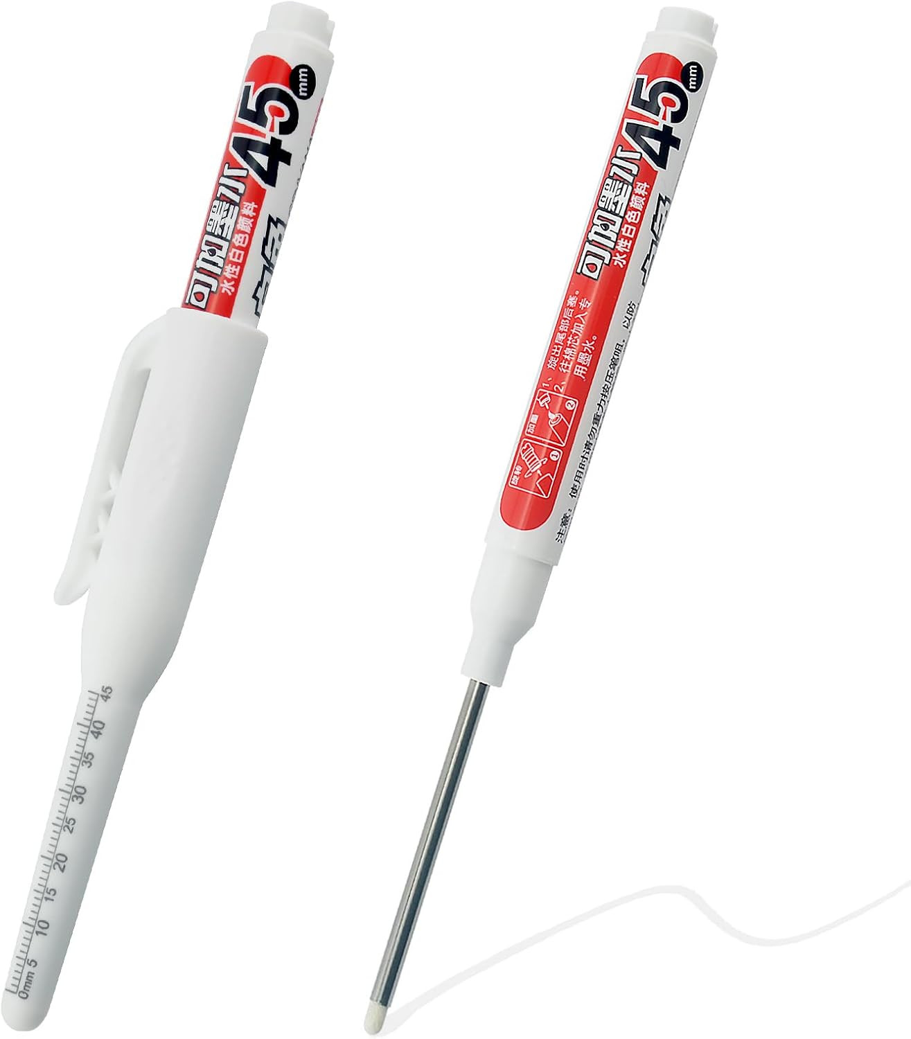 2Pcs White Long Nib Deep Hole Marker Pen - 45Mm Extra-Length Tip for Precise Mar
