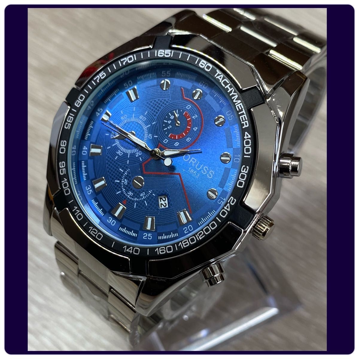 Luxury Sapphire Blue Dial Watch Stainless Steel High Quality Popular Design 
