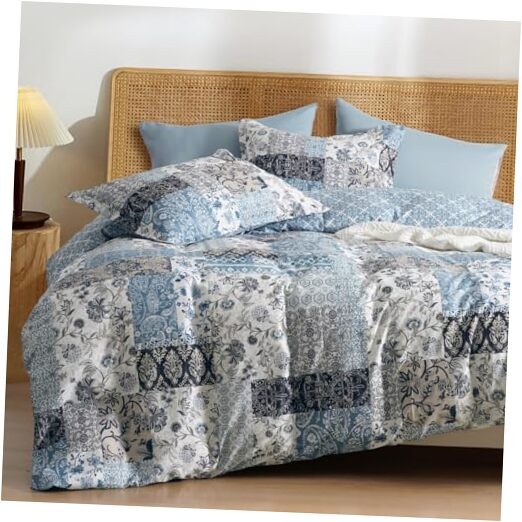  Ultra Soft Floral Duvet Cover Size, Printed boho Queen Blue (No Comforter)
