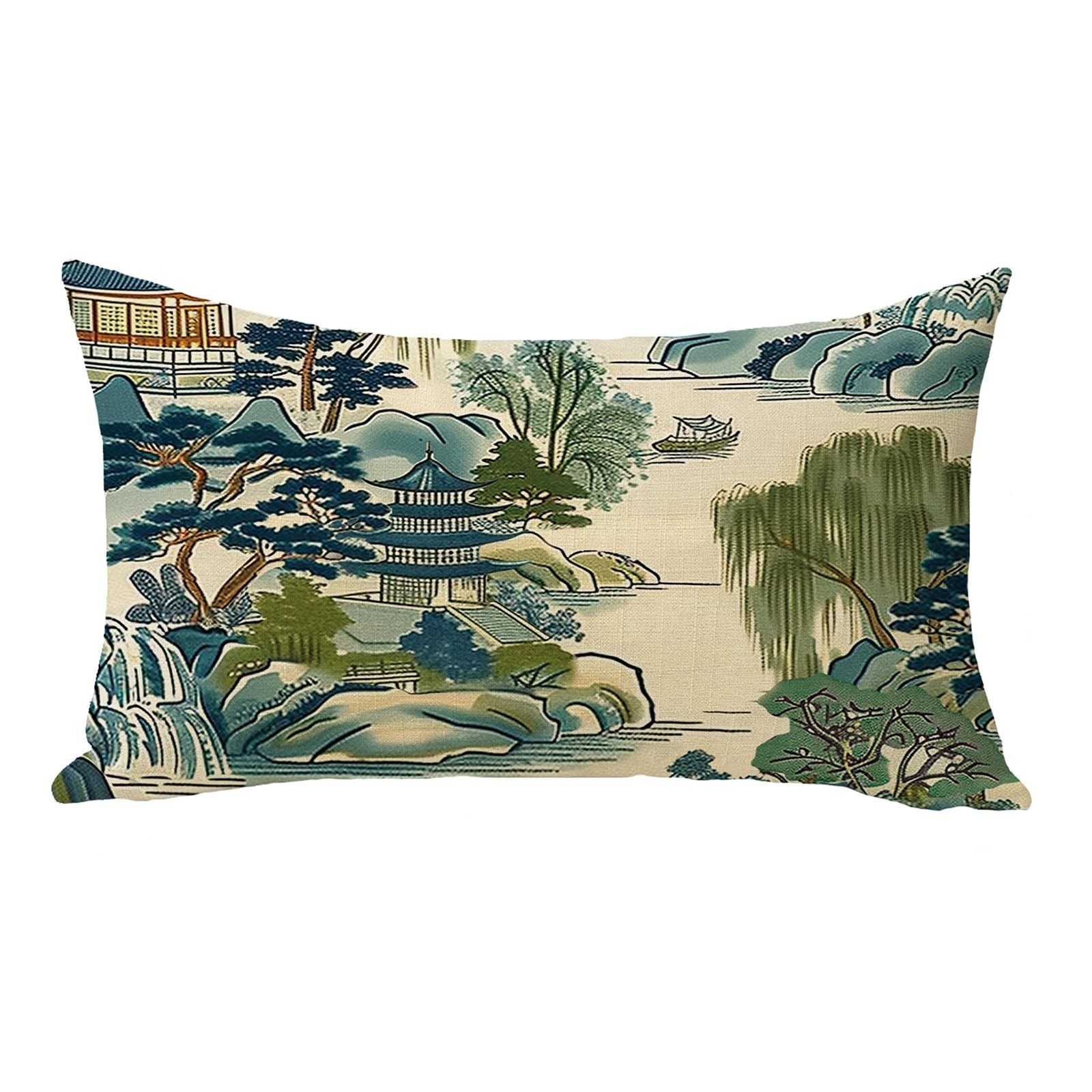 Chinoiserie Vintage Lumbar Decorative Throw Pillow Cover 12 x 20, Rectangular...
