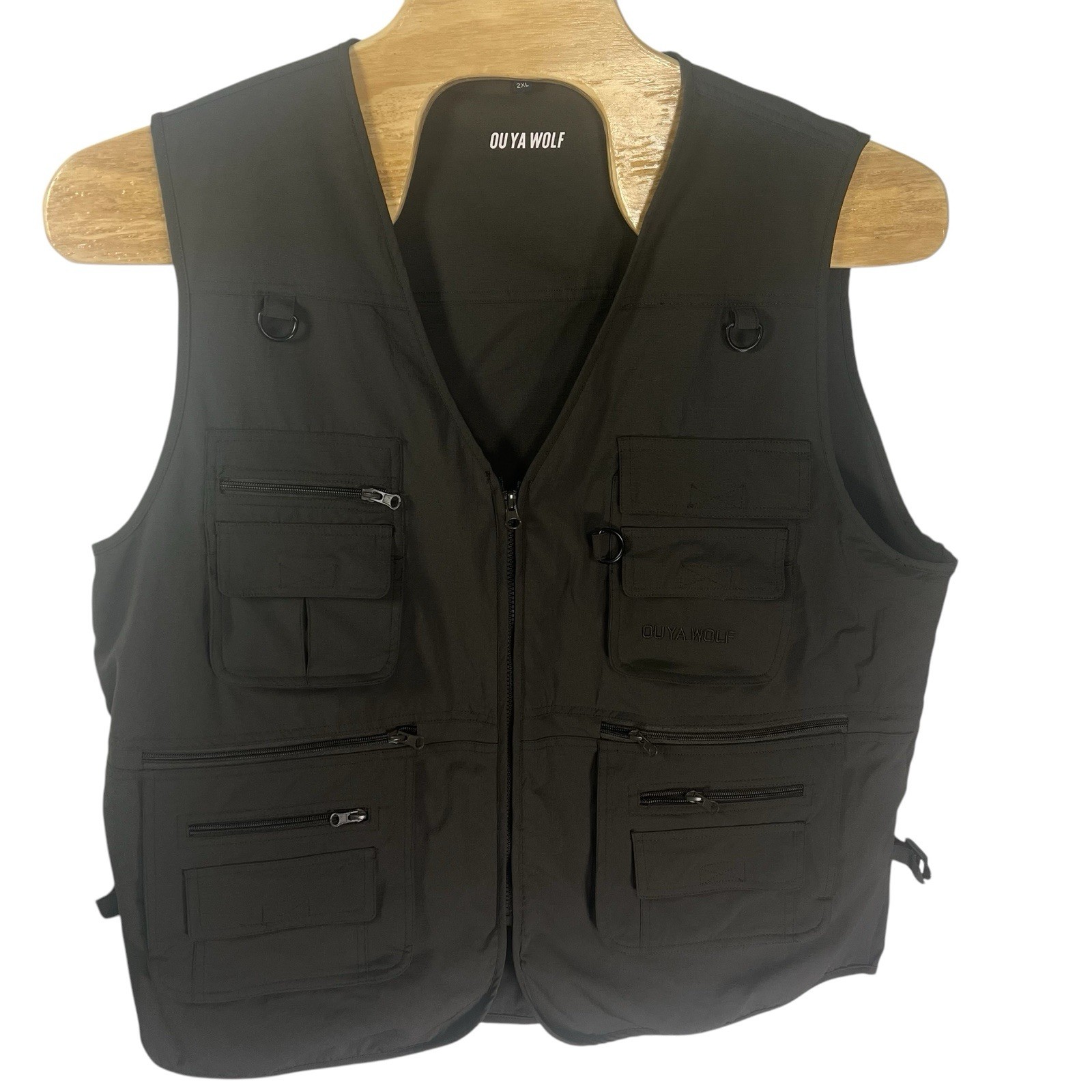 OU YA Wolf Men 2XL Dark Green Fishing Outdoor Utility  Hunting Full Zip Vest