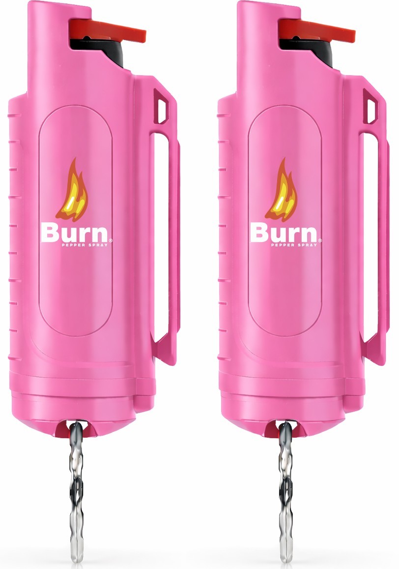 Burn 2 Pack Pepper Spray Keychain 0.5oz Police Strength OC Self Defense Pink