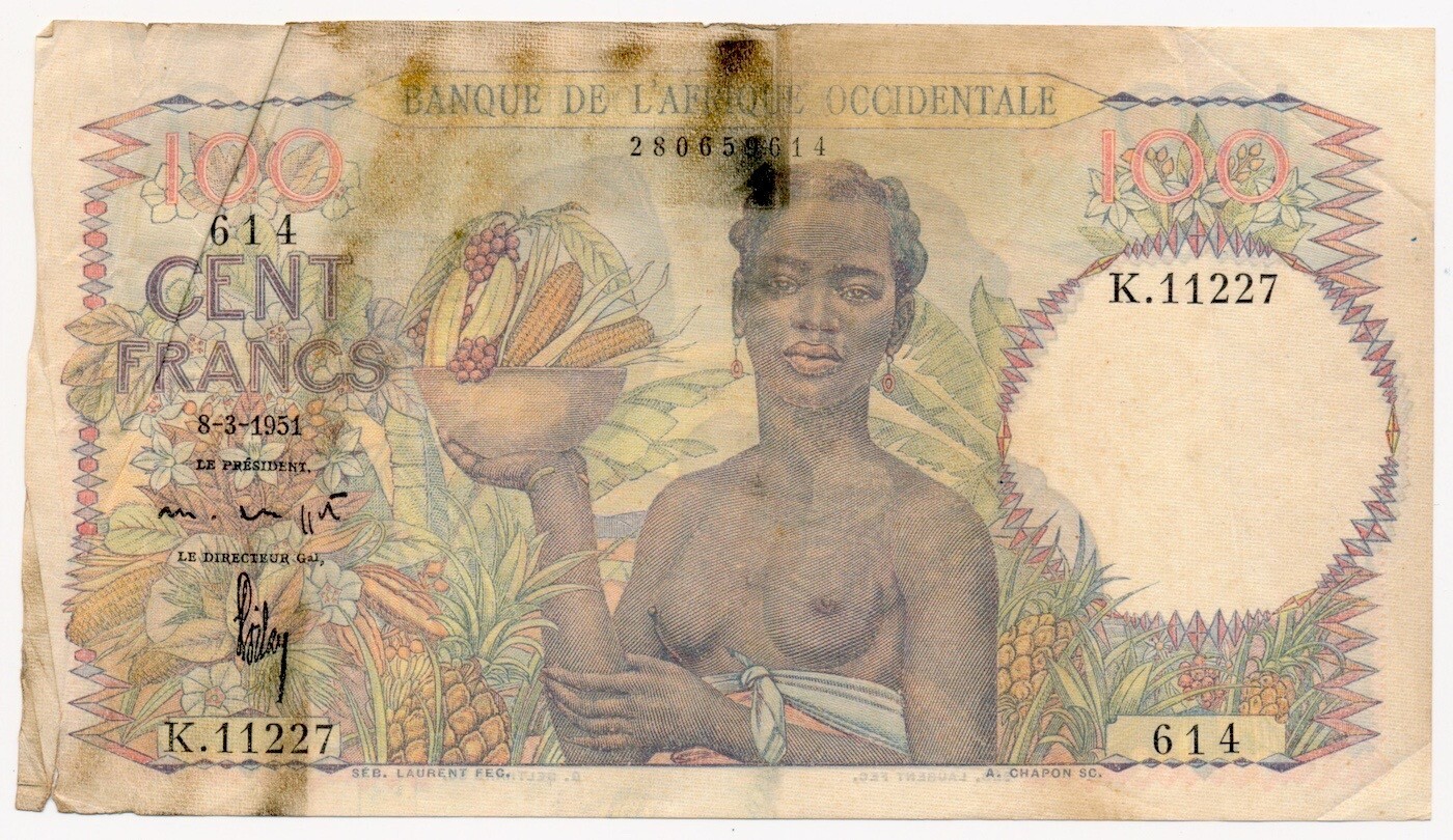 FRENCH WEST AFRICA banknote 100 Francs 8.3.1951 VF Very Fine