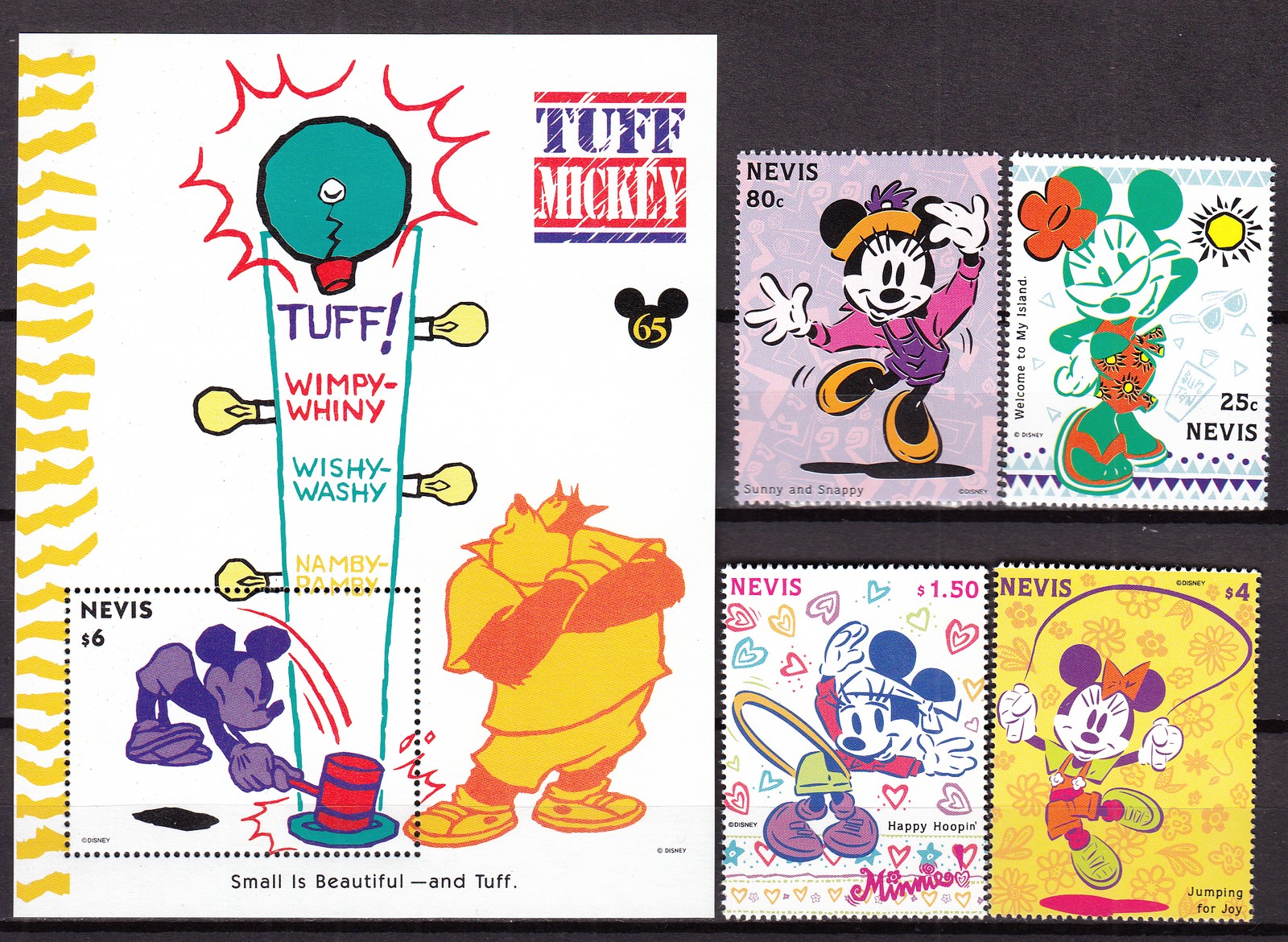 Nevis Mail Yvert 755/58+H,78 ** MNH Walt Disney