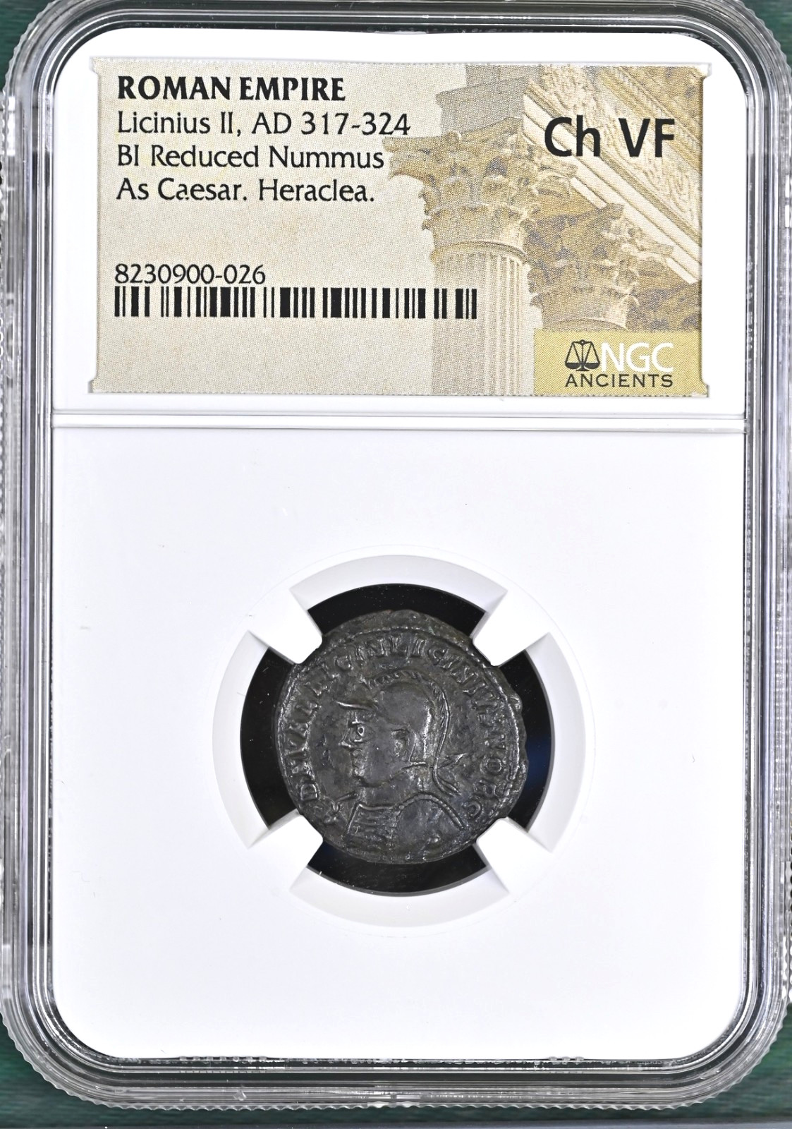ROMAN LICINIUS II, AD 317-324, BI REDUCED NUMMUS, AS CAESAR, HERACLEA NGC CH VF