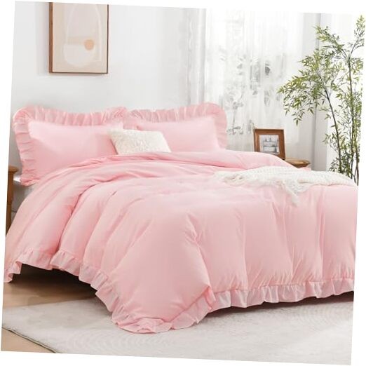  Ruffle Duvet Cover Queen(90x90Inch), 3 Pieces Soft Blush Queen(90*90 in) Pink