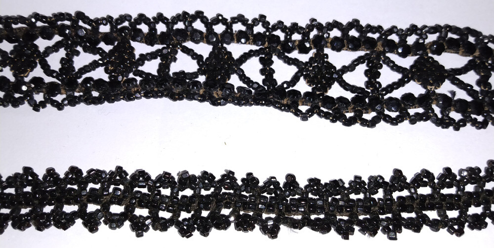 Mourning Beaded Trim Applique Antique Vintage Victorian 2pc Geometric BB94-32