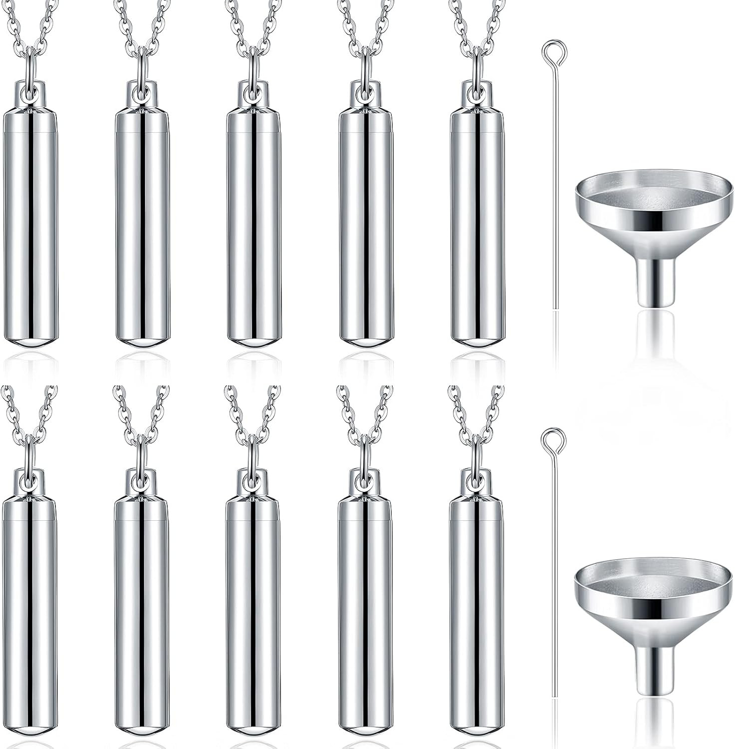 10 Pieces Urn Necklace for Ashes Cremation Cylinder Memorial Stainless Steel Mem