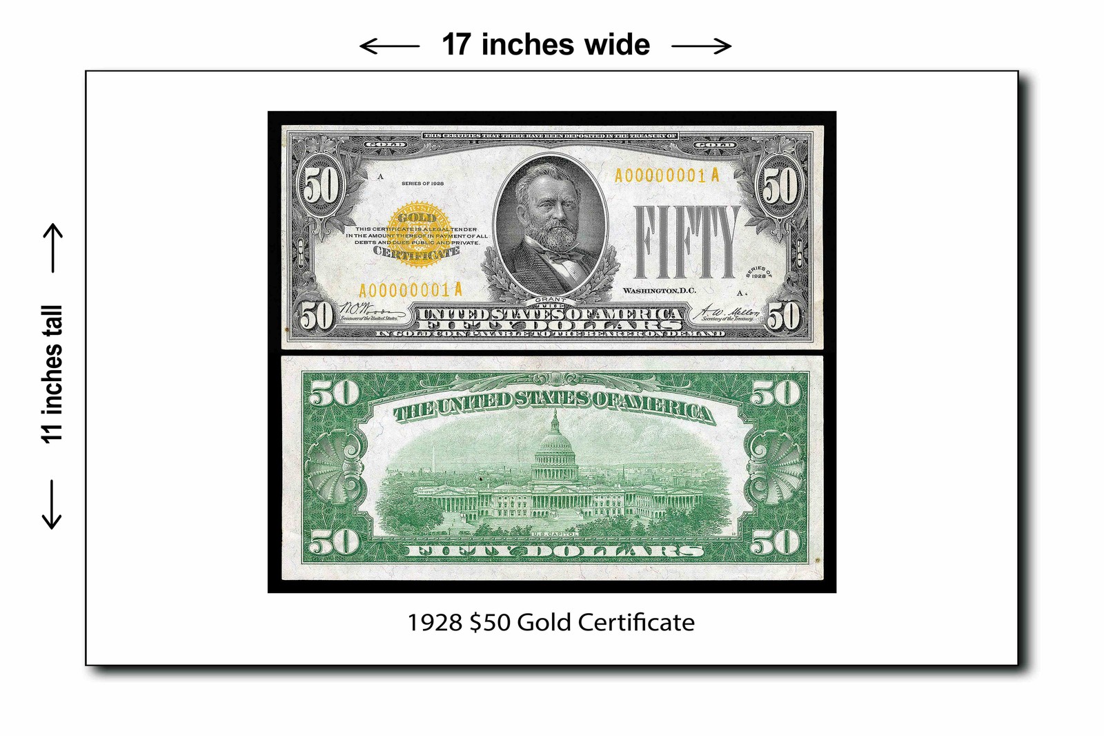 1928 $50 Gold Certificate - 11x17 Poster