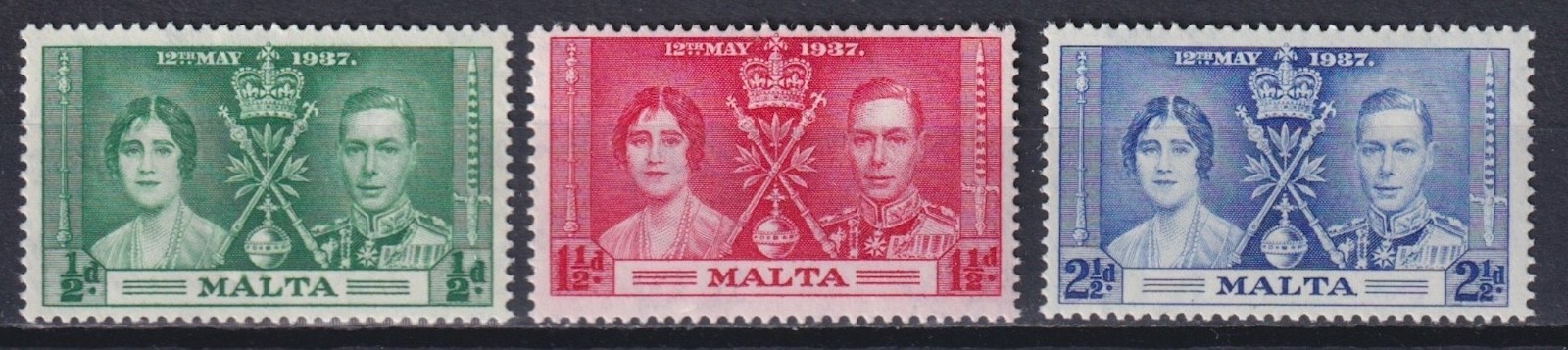 Malta 1937 Michel 173-175 Coronation, King George VI MNH**