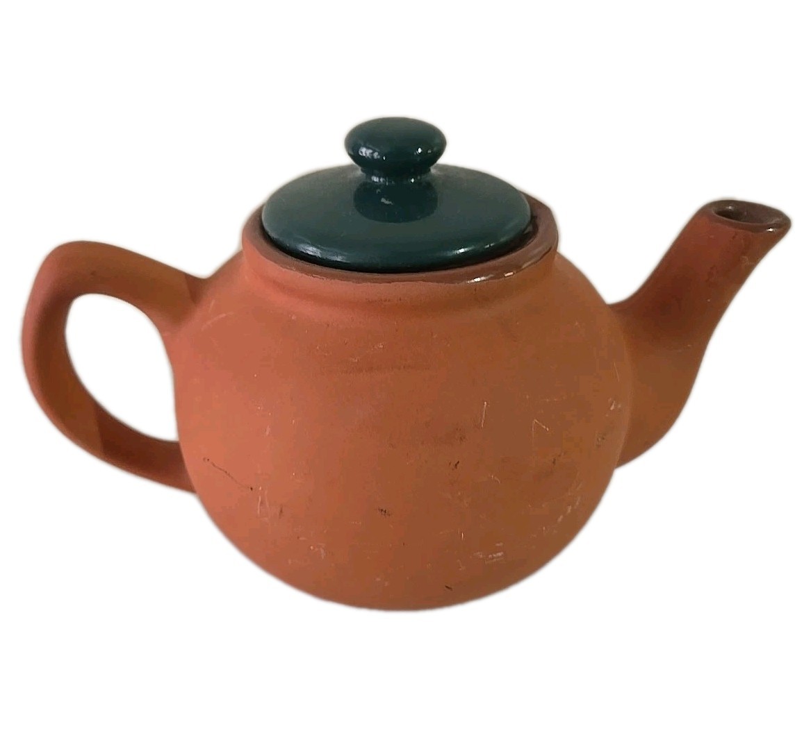 Vintage Rosegarden Tea Pot Stoneware Taiwan Clay Teapot Green Lid Made In Taiwan