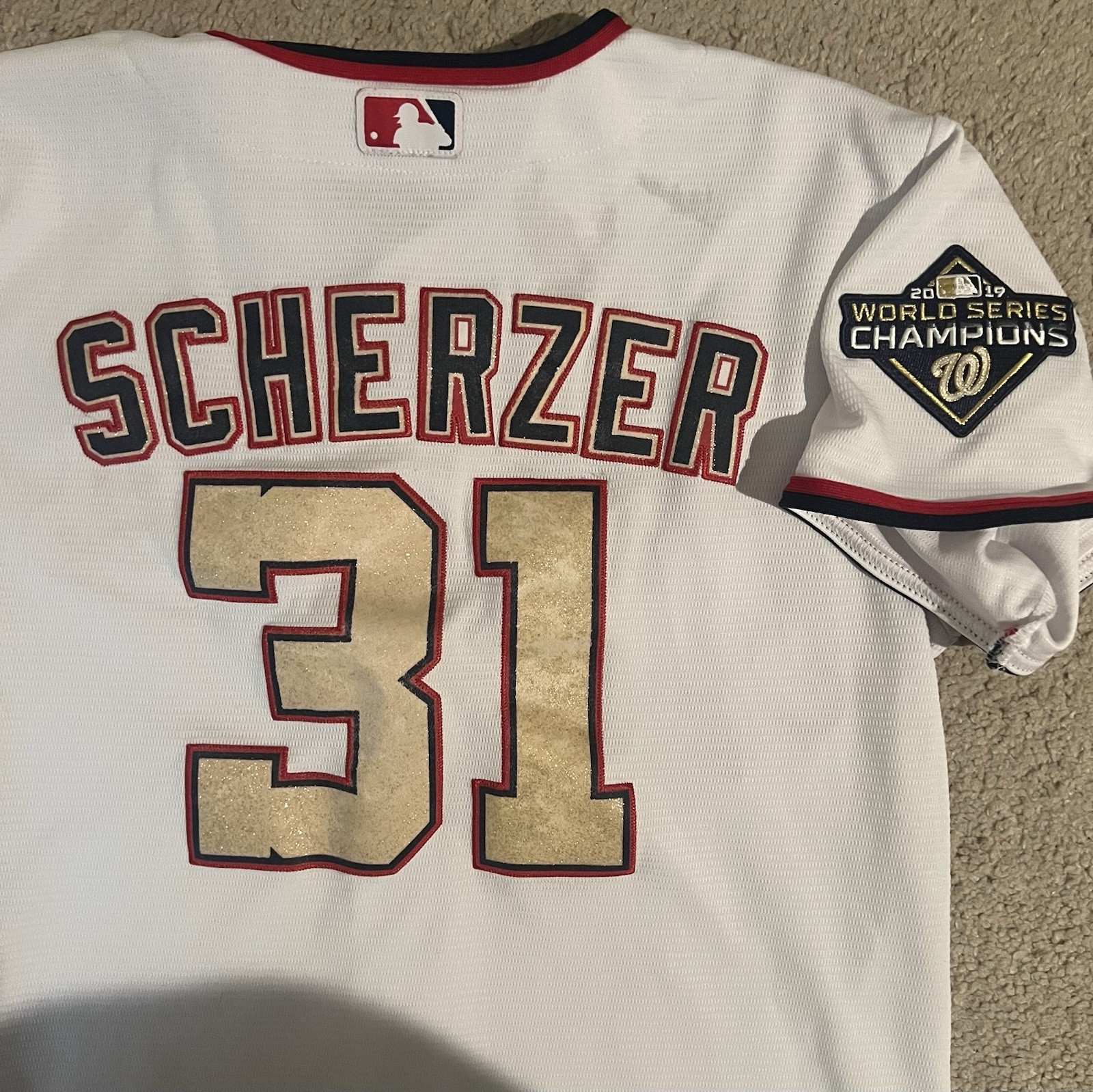 Washington Nationals 2019 World Series Champion Max Scherzer Gold Jersey Youth M