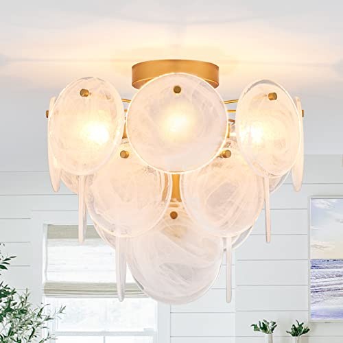 Modern Flush Mount Glass Ceiling Light Hallway Lights Vintage Chandelier, Gold