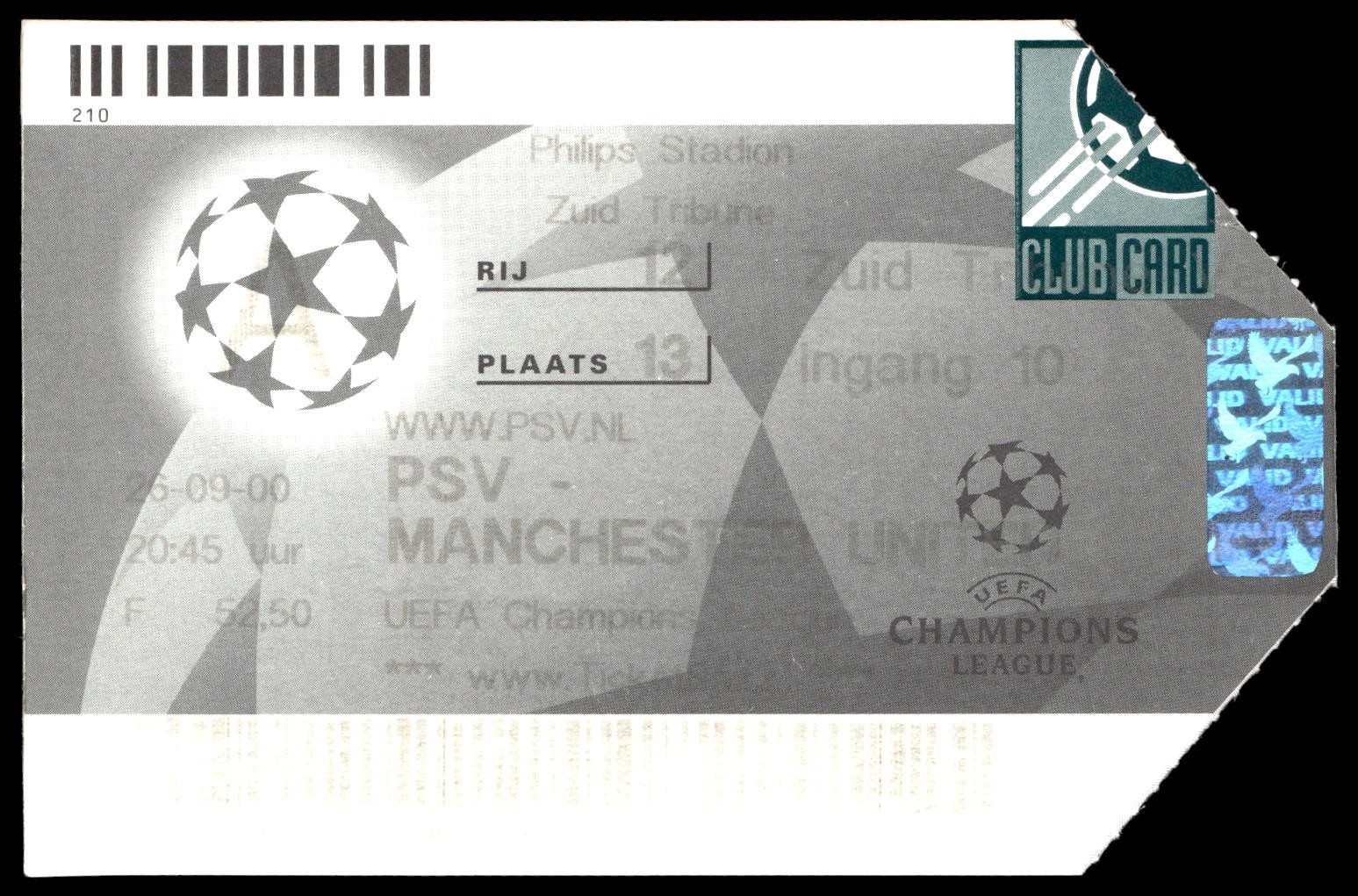 Ticket 2000 PSV vs. Manchester United Champions League  40109