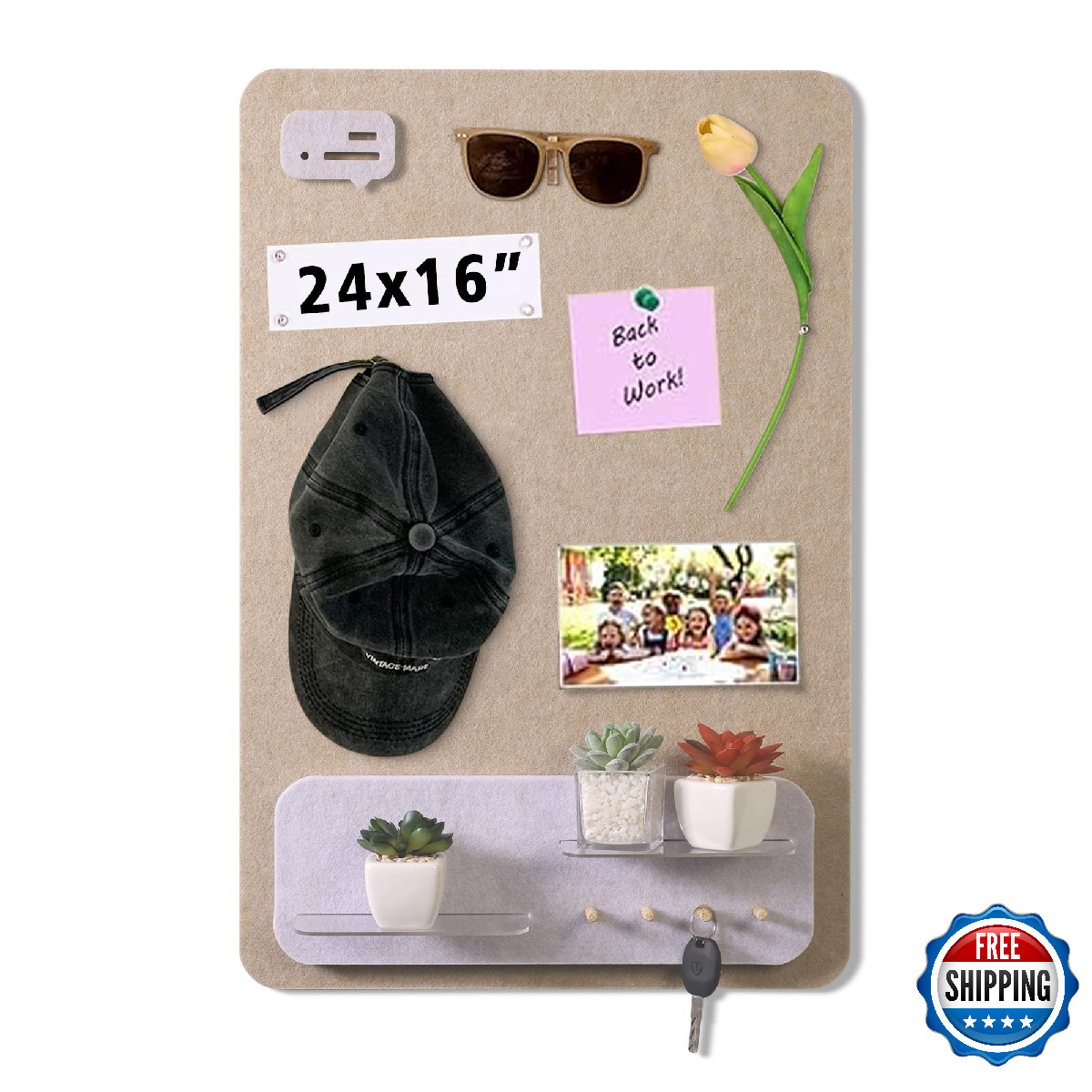 Felt Bulletin Board 16x24 Inch Yellow Boho Style w/ Push Pins & Clips