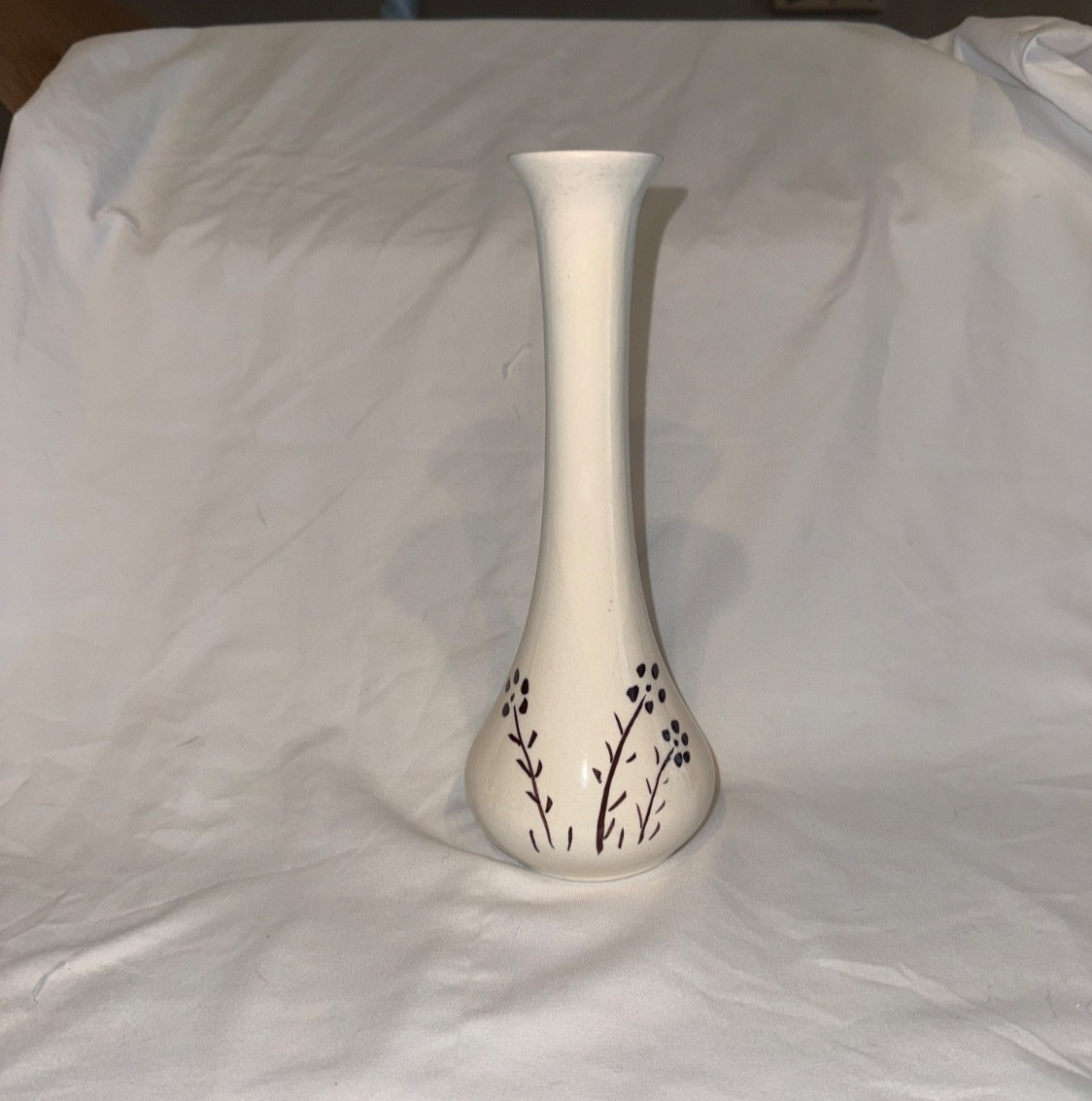 1930's Cream Vase with Brown flowers 8.25 inches Made in Mexico