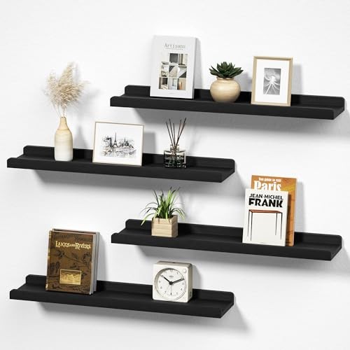  Long Floating Shelves for Wall 24 Inch Set of 4, Rustic Wall 24 inch Black