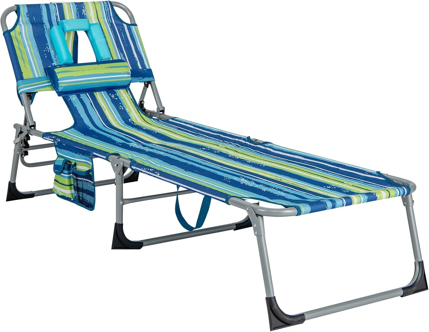 GYMAX Tanning Chair, Folding Beach Lounger with Face Arm Hole, Adjustable Backre