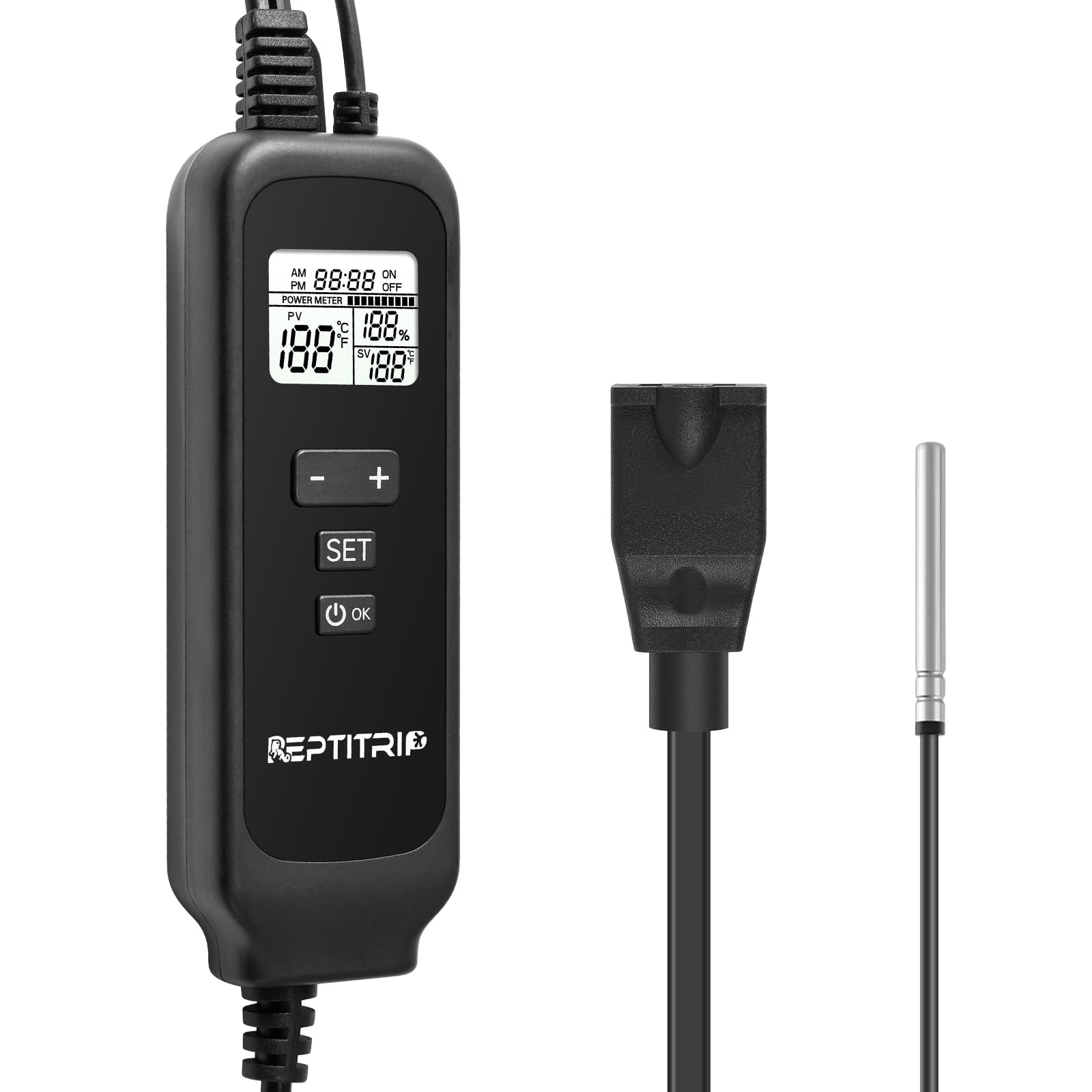 Reptile Dimming Thermostat, Adjustable Day and Night Temperature, Black 