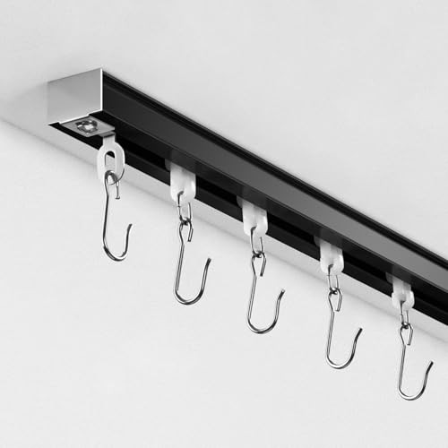 Ceiling Curtain Track, Curtain Track with Roller Hooks 18ft - 24ft Black
