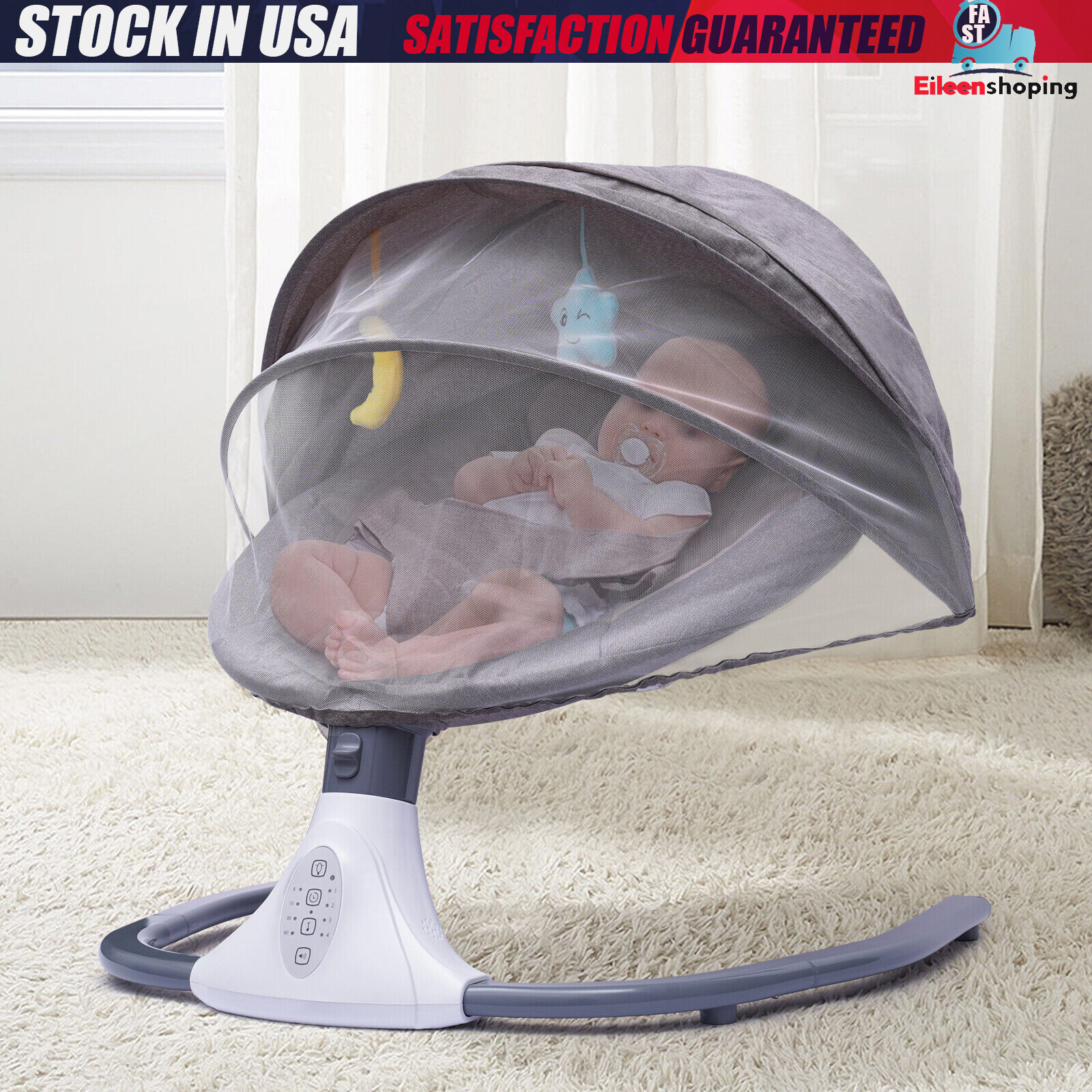 Electric Baby Bouncer Swing Bluetooth Music Cradle Rocker Chair Infant Newborn