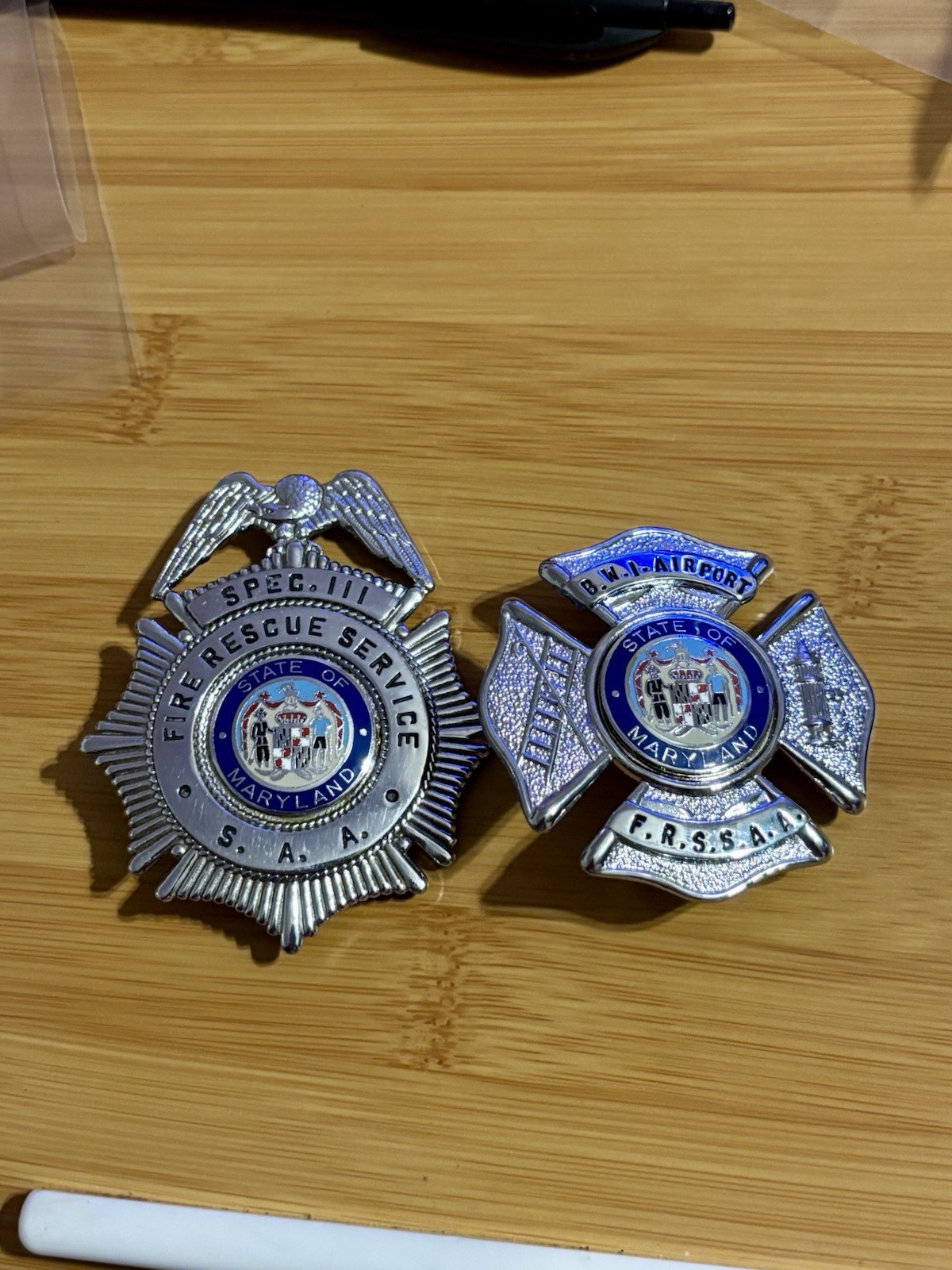 Maryland MD Baltimore Airport BWI Antique Vintage Fire Fighter Badges Rescue Dep