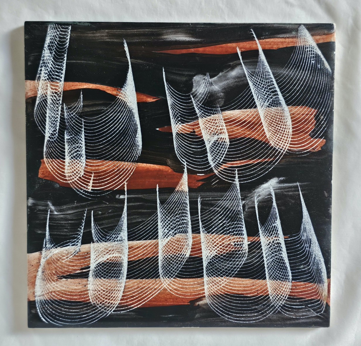 Stunning Poole Carter retro art pottery 6 inch tile. Circa mid century