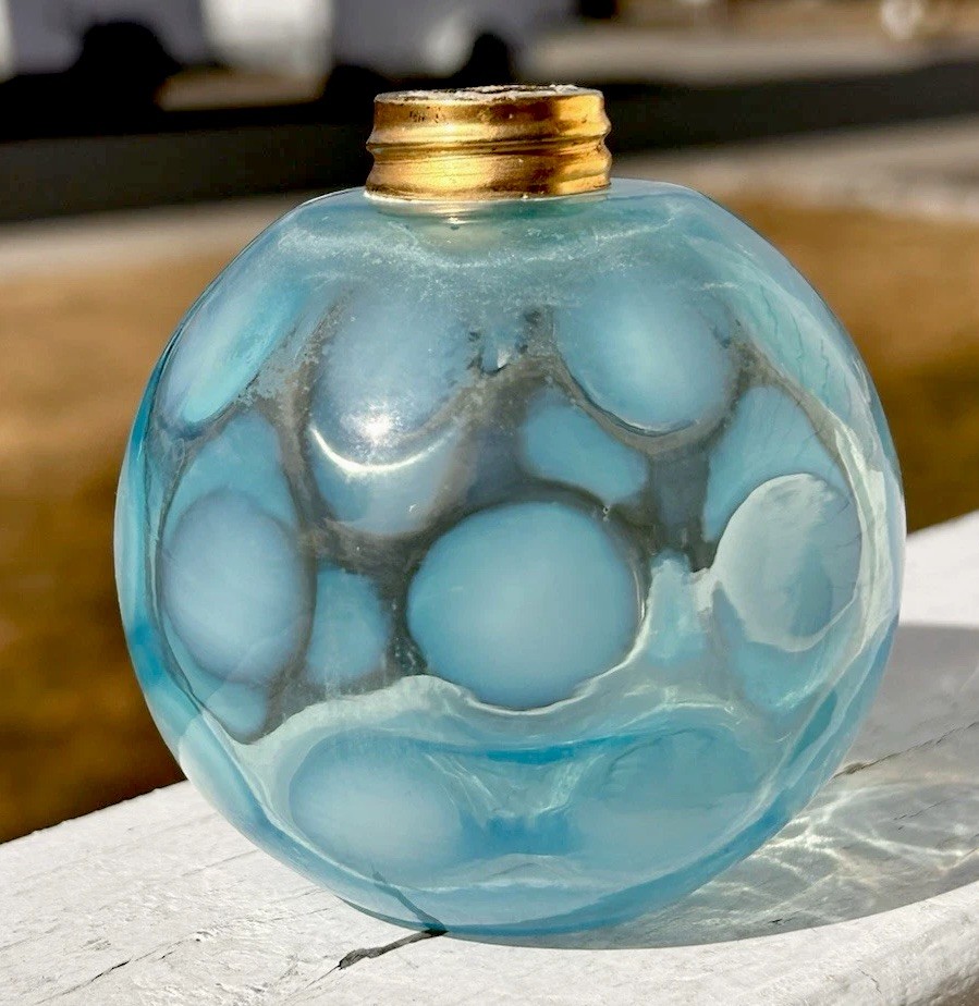 Fenton Blue Opalescent Coin Dot Miniature Oil Lamp Base Only