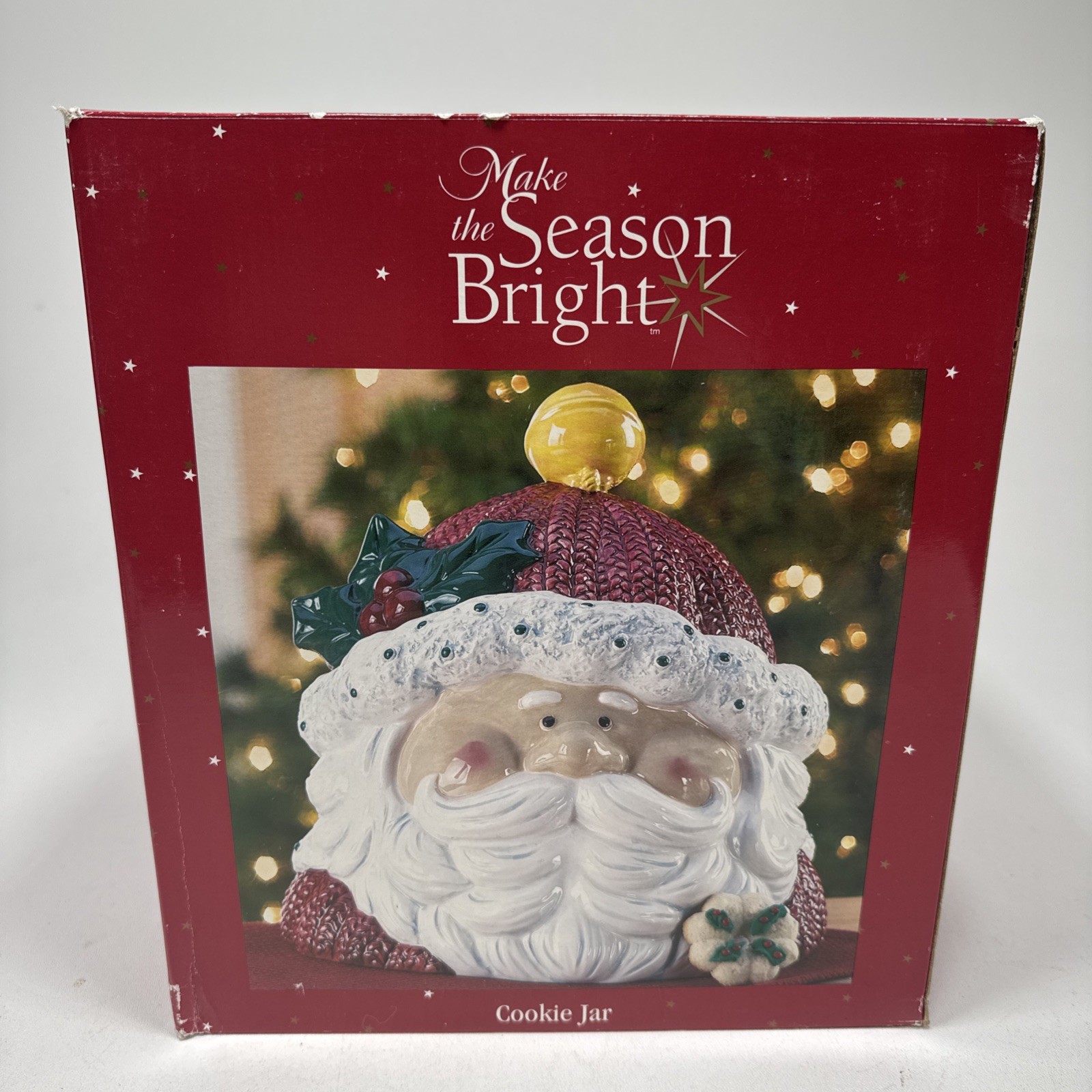 Make The Season Bright Santa Claus Cookie Jar Christmas Ceramic w Box Large