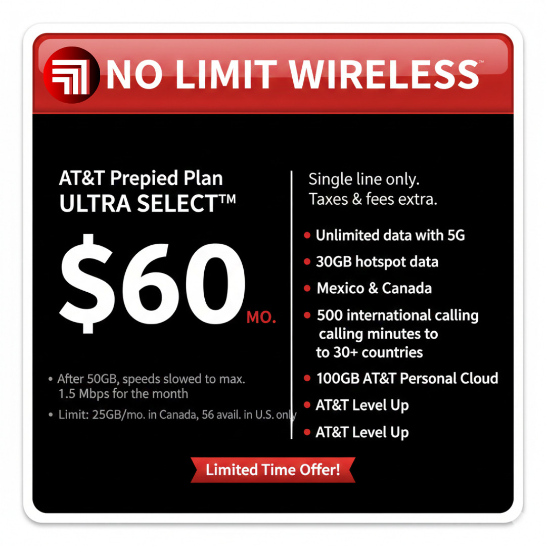 AT&T Prepaid Ultra Select – Unlimited 5G Data | No Limit Wireless