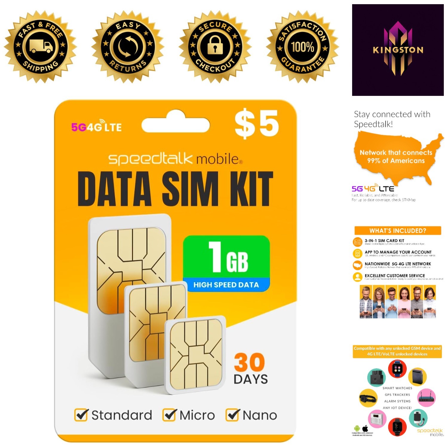 Quick Activate 1GB 4G LTE SIM Kit - Compatible Anywhere with Flexible Plans