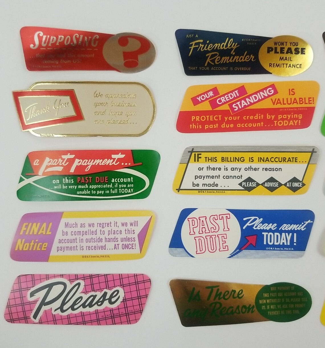 Vintage 1950's Past Due Bill Reminders - 25 Lick & Stick Style Labels - NOS!