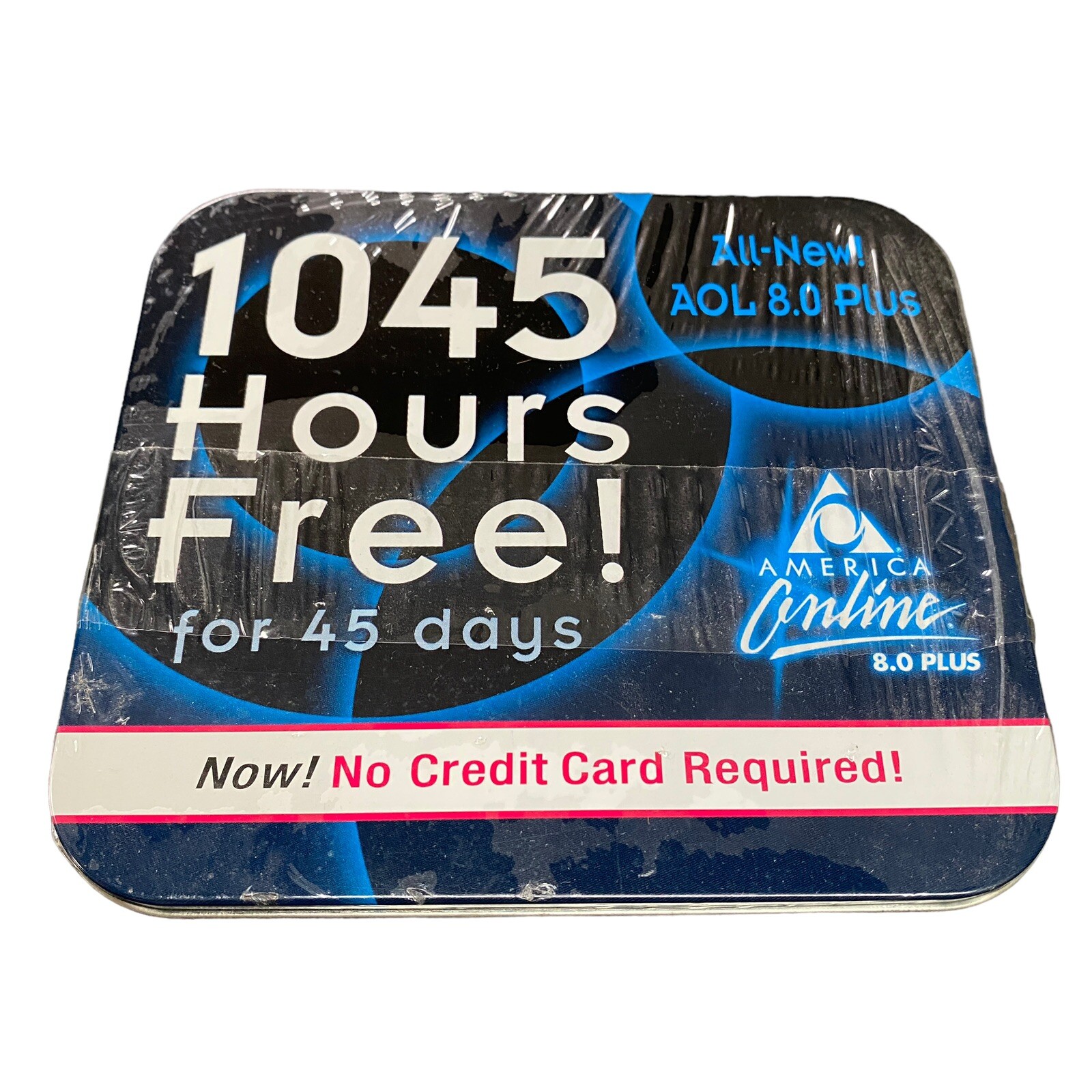 AOL 8.0 1045 Hours Now No Credit Card CD Computer Software Factory Sealed Tin