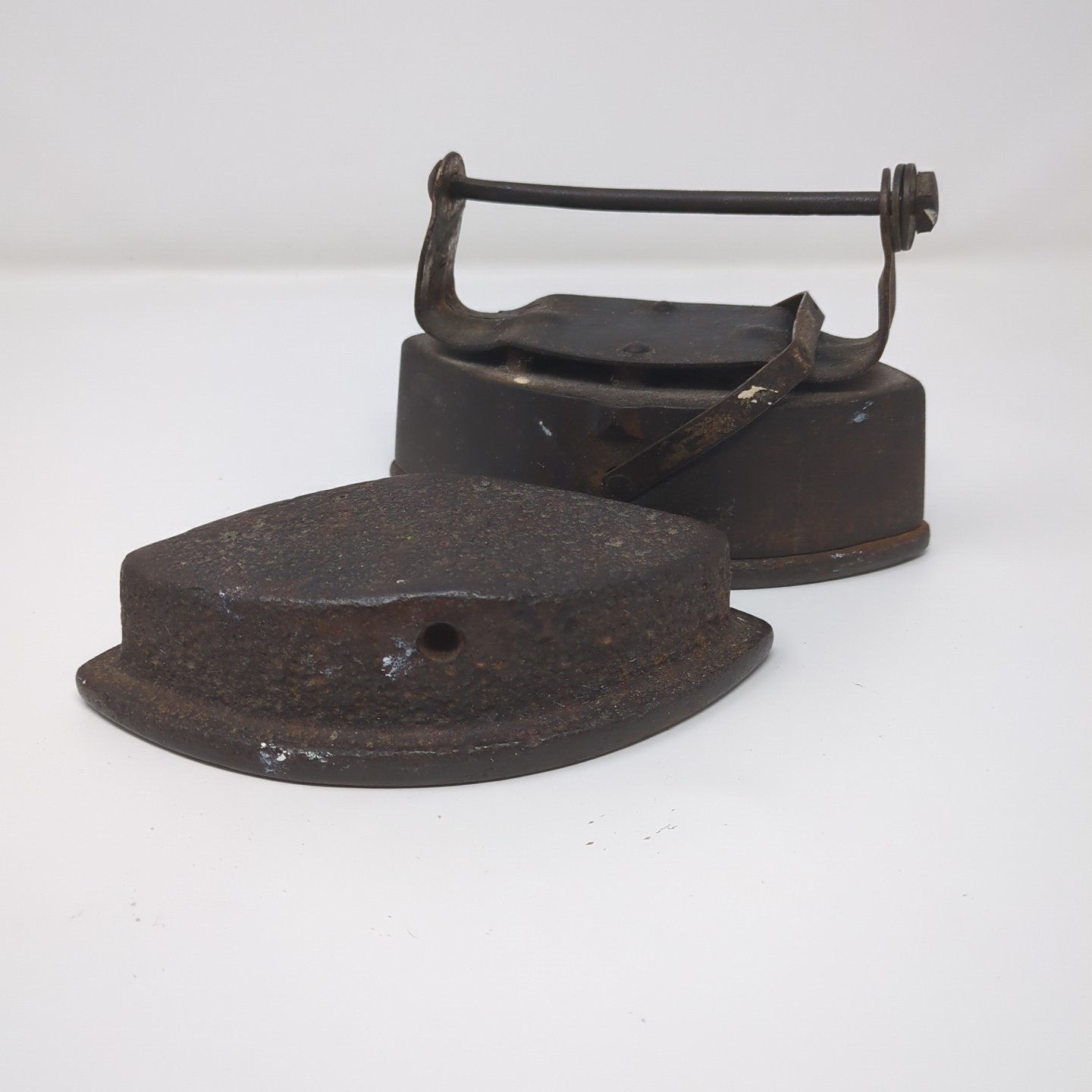 Antique Cast Iron Heavy Travel Iron Early 1900s Swappable Base Missing Handle