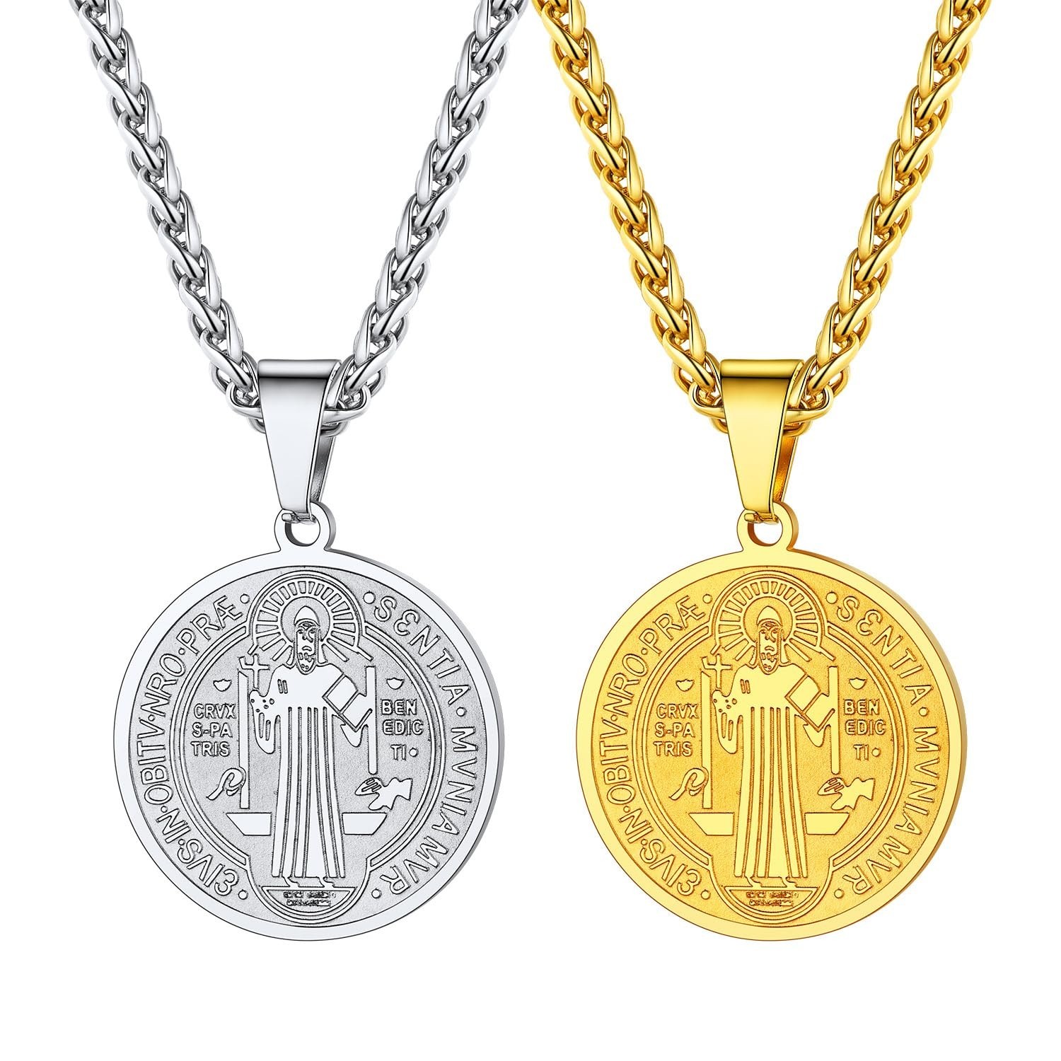 U7 Saint Benedict Medal Necklace (Steel+Gold)