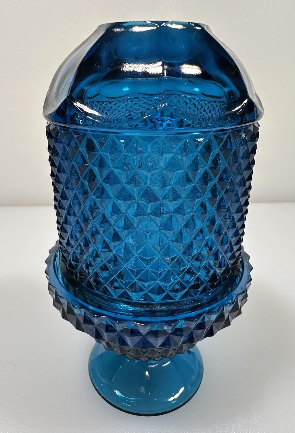Viking Glass Diamond Point BLUE fairy Lamp 