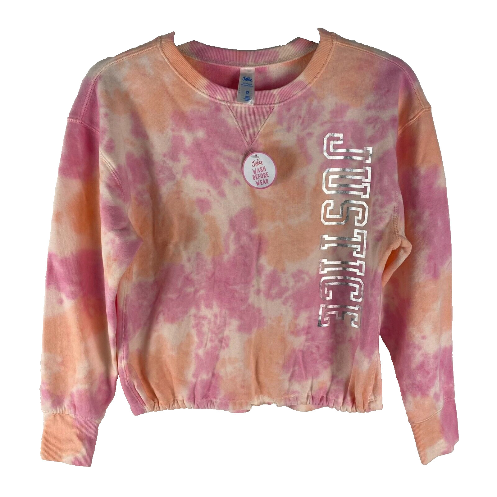 Justice Active Cropped Sweatshirt Size 12 Pullover Tie Dye Girls Youth Pink