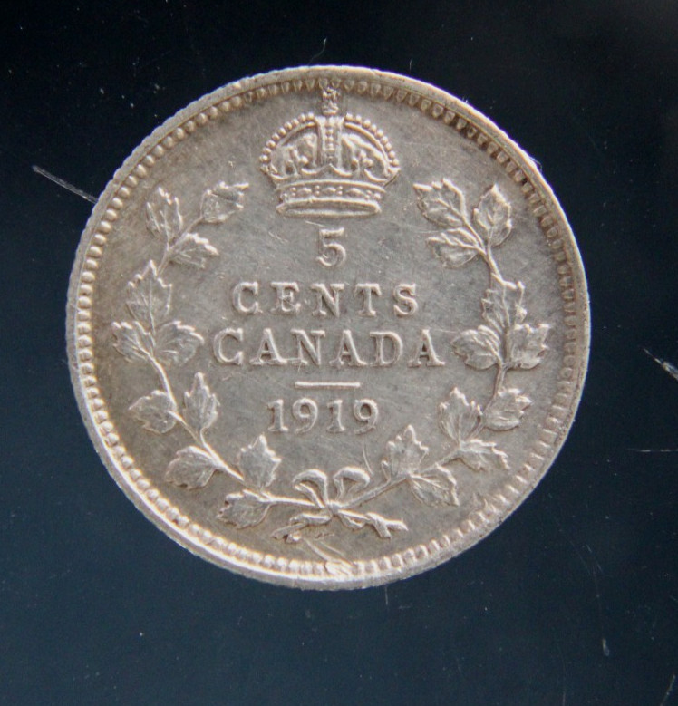 Canada, 5 cents, 1919 Silver coin(0.925)