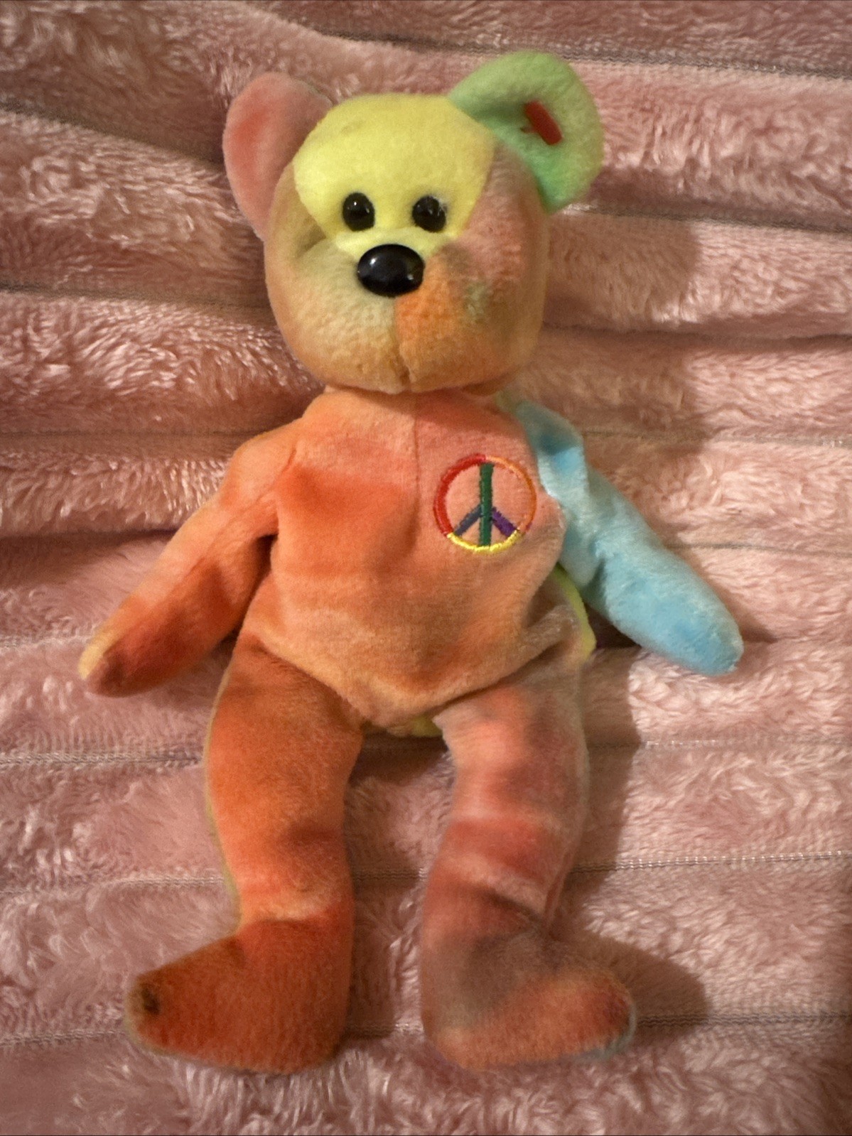 Ty Beanie Baby Peace Bear 1996 Retired with Errors No Swing Tag Mint Condition