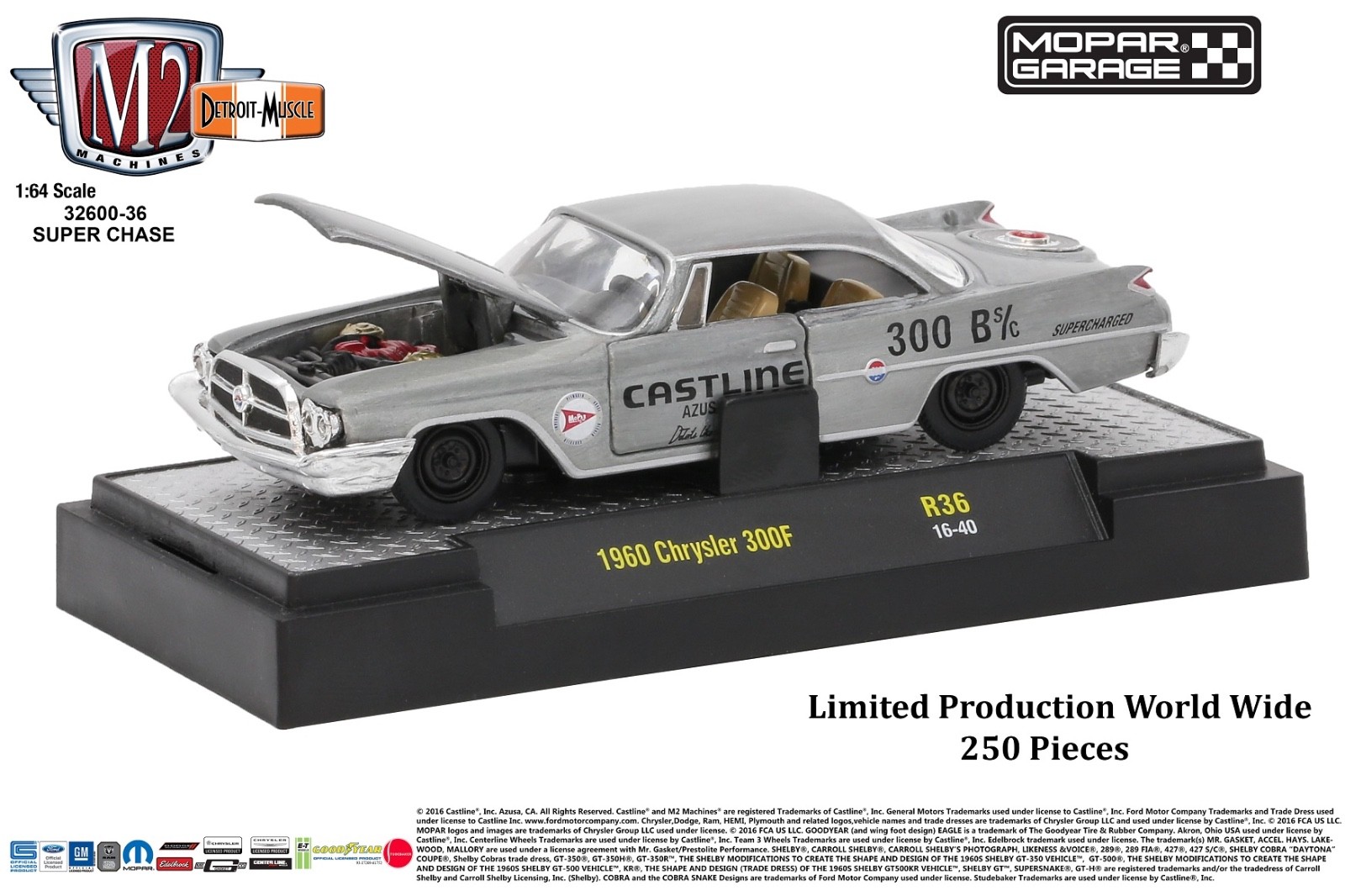M2 MACHINES SUPER CHASE CAR 250 PCS 1960 CHRYSLER 300F MOPAR GARAGE 1:64 DIECAST