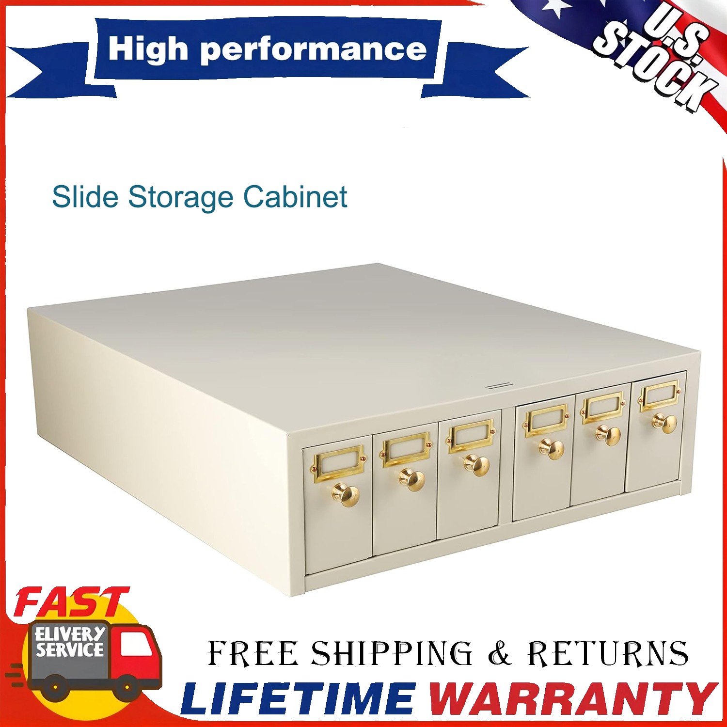 Microscope Slide Storage Cabinet,6 Drawers,Metal, Stackable, Tan NEW