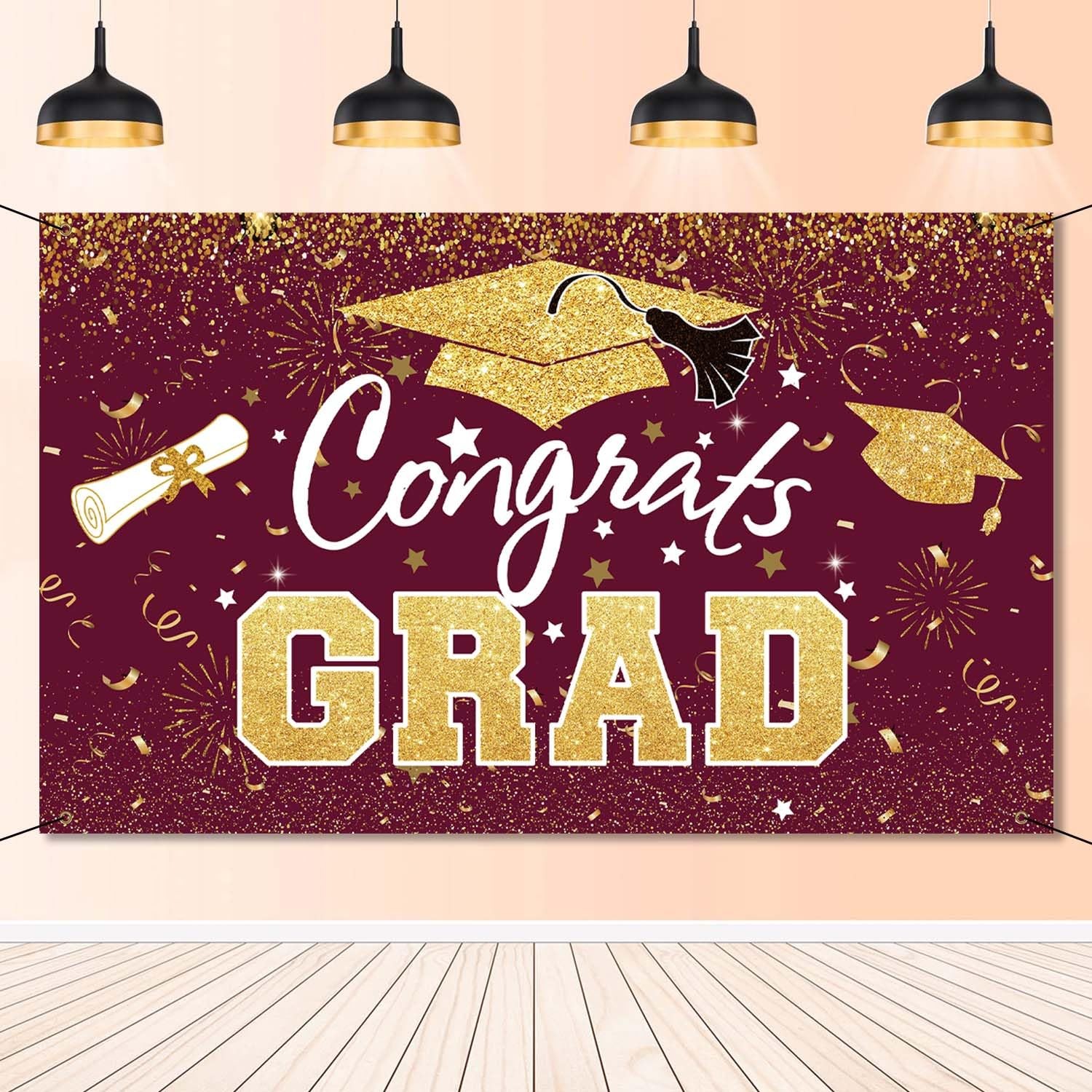 Graduation Party Decorations - Maroon Gold 5.9 feet x 3.6 feet, 