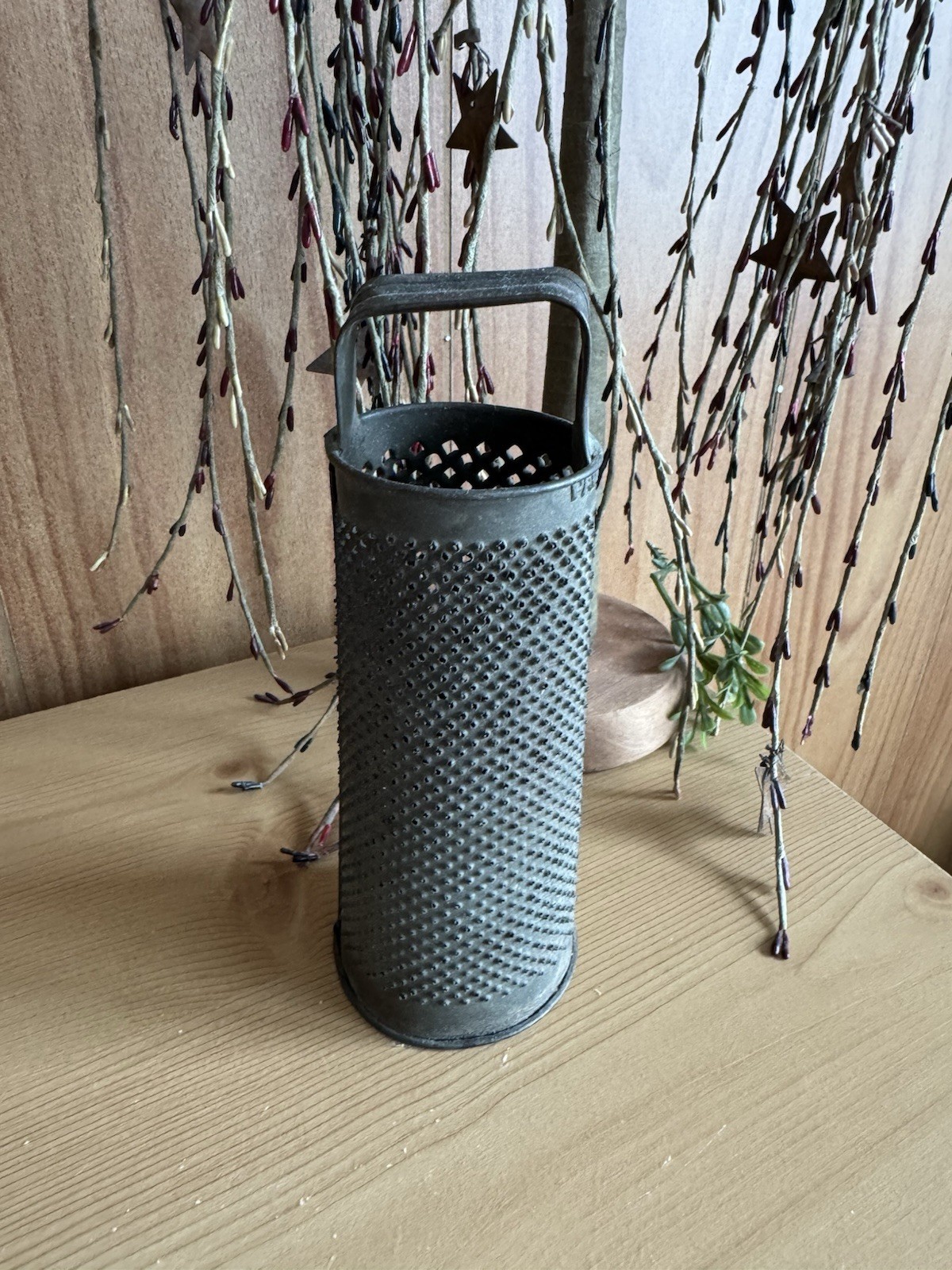 Vintage PUNCHED Dark TIN Round SHREDDER GRATER Farmhouse Kitchen TOOL