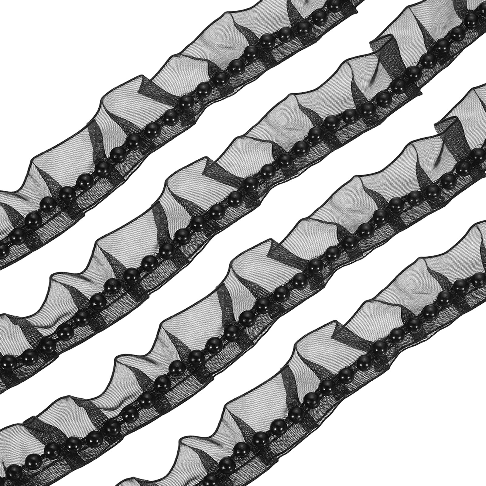 Pleated Lace Ruffle Trim Ribbon, 10 Yards 1 Inch Wide, Black