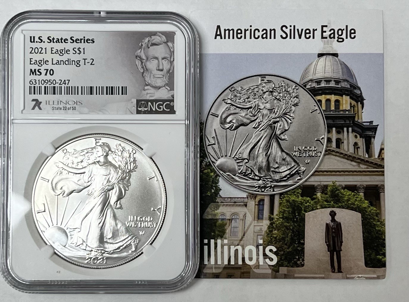 2021 Silver Eagle T-2 US State Series Illinois MS70 NGC