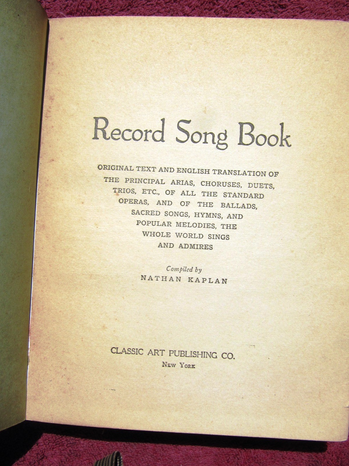 1923 RECORD SONG BOOK companion to VICTOR BOOK OF OPERA Aria Lyrics KAPLAN