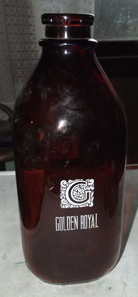 Golden Royal amber half gallon pyro milk bottle