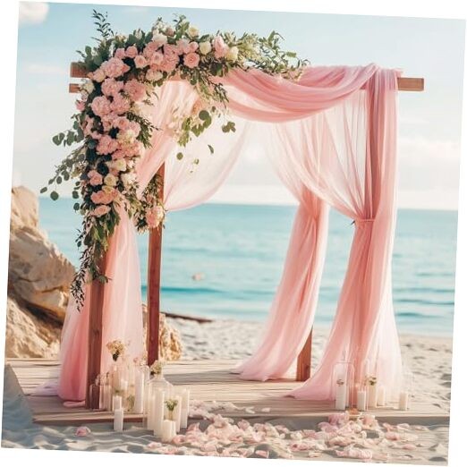  Long Sheer Curtains Scarf for Wedding Canopy 60"W x 216"L (Pack of 2) Peach