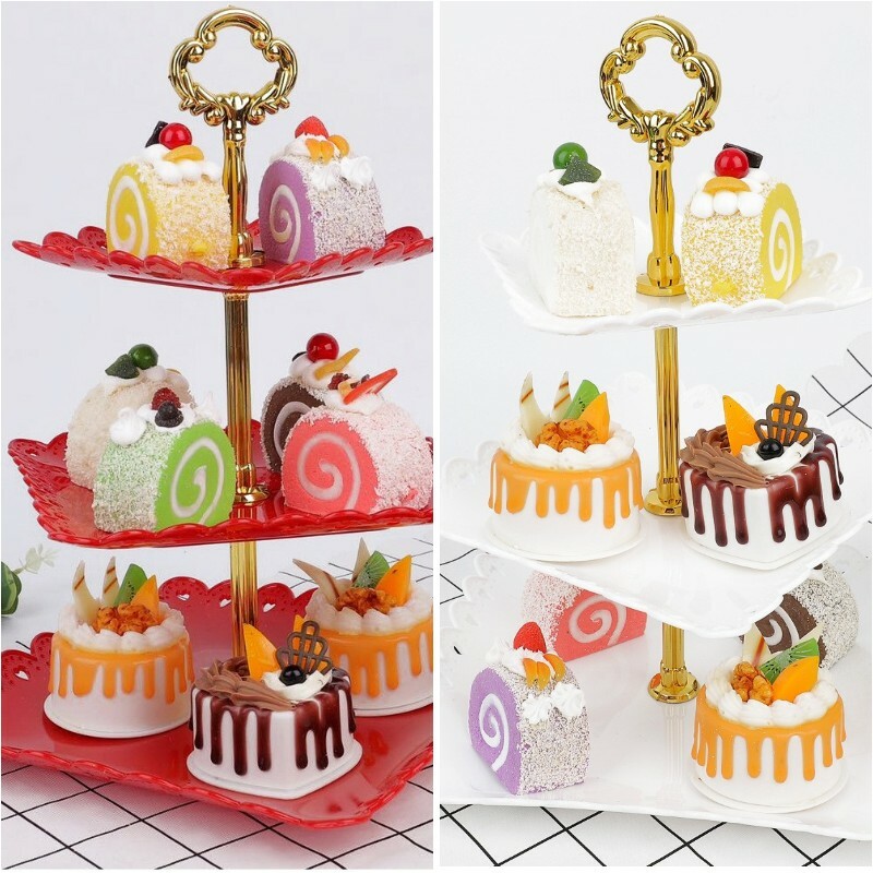 European Three-layer Cake Stand Trays Prom Party Dessert Candy Fruit Plate Home